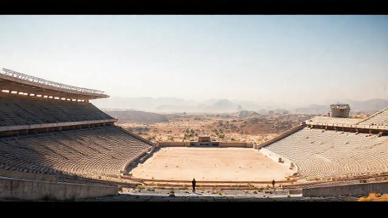 Estadio vacío bajo un cielo amplio