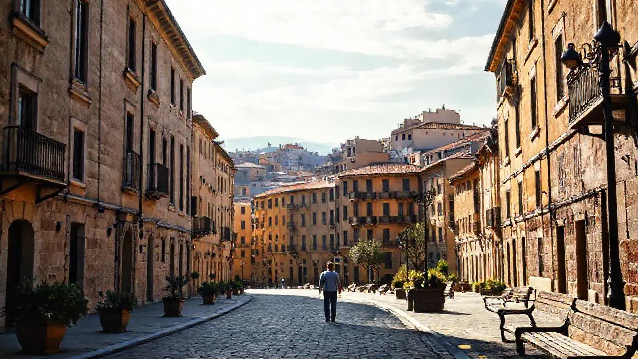 Una calle tranquila y nostálgica, a la luz del sol