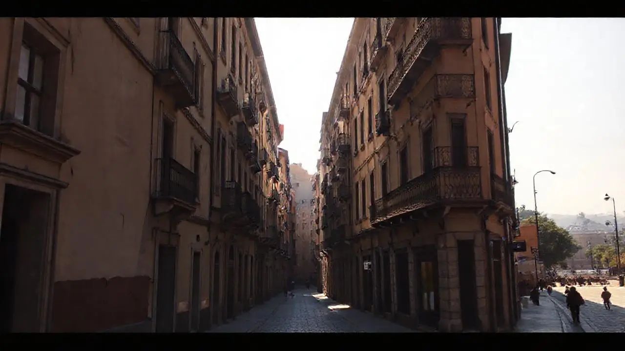 Calle antigua, luz suave, ambiente urbano