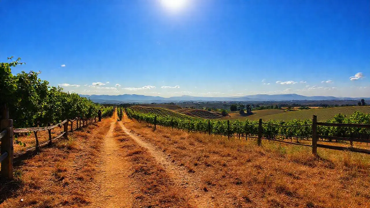 Paisaje tranquilo y soleado, de viñedos