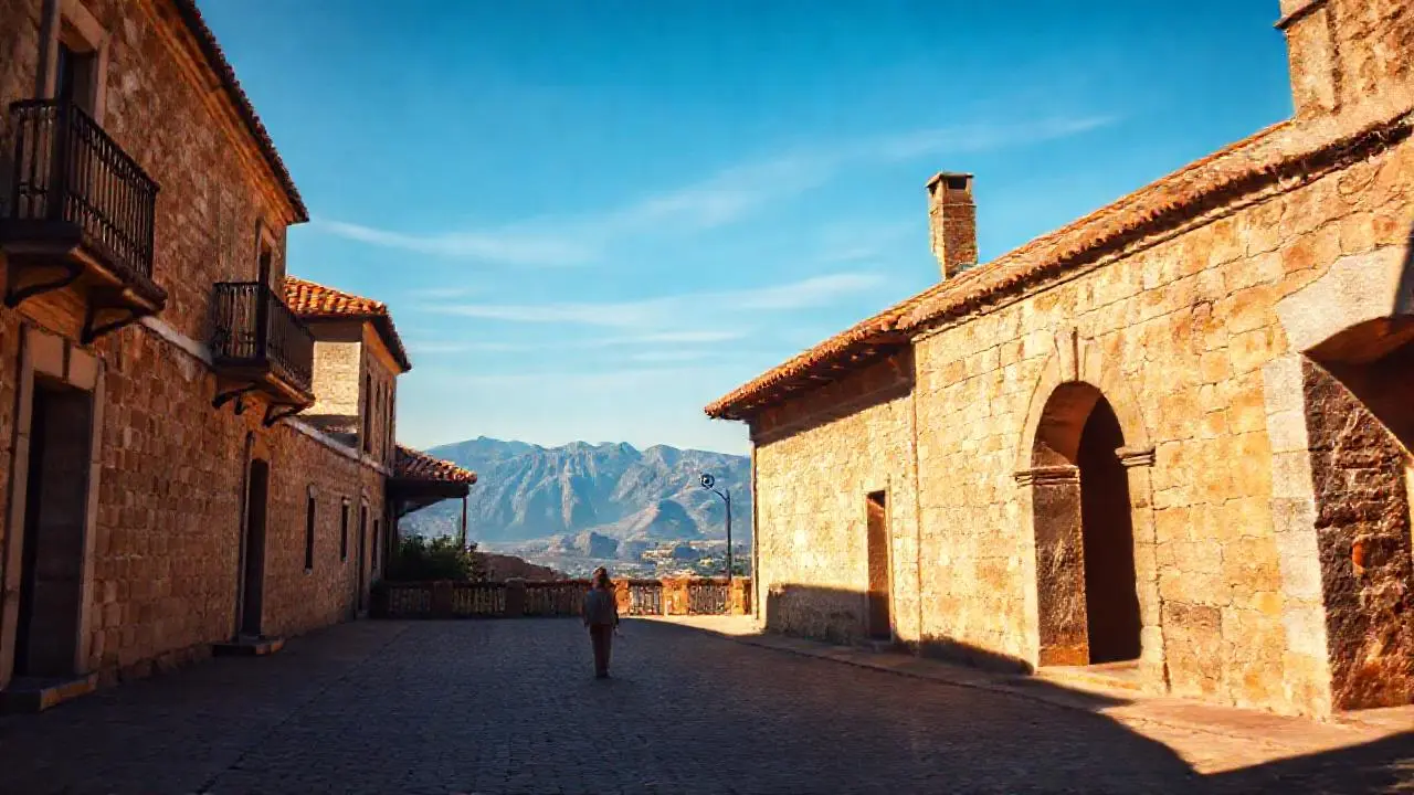 Escena urbana antigua, cálida y realista