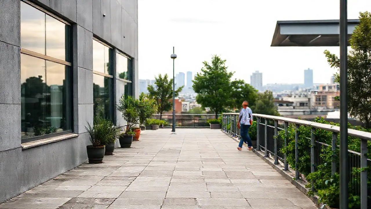 Ambiente urbano, luz suave y perspectiva amplia