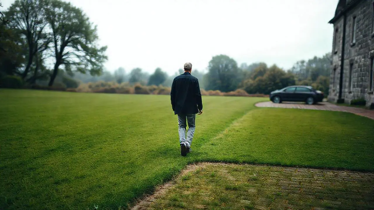 Escena rural serena, con figura caminando