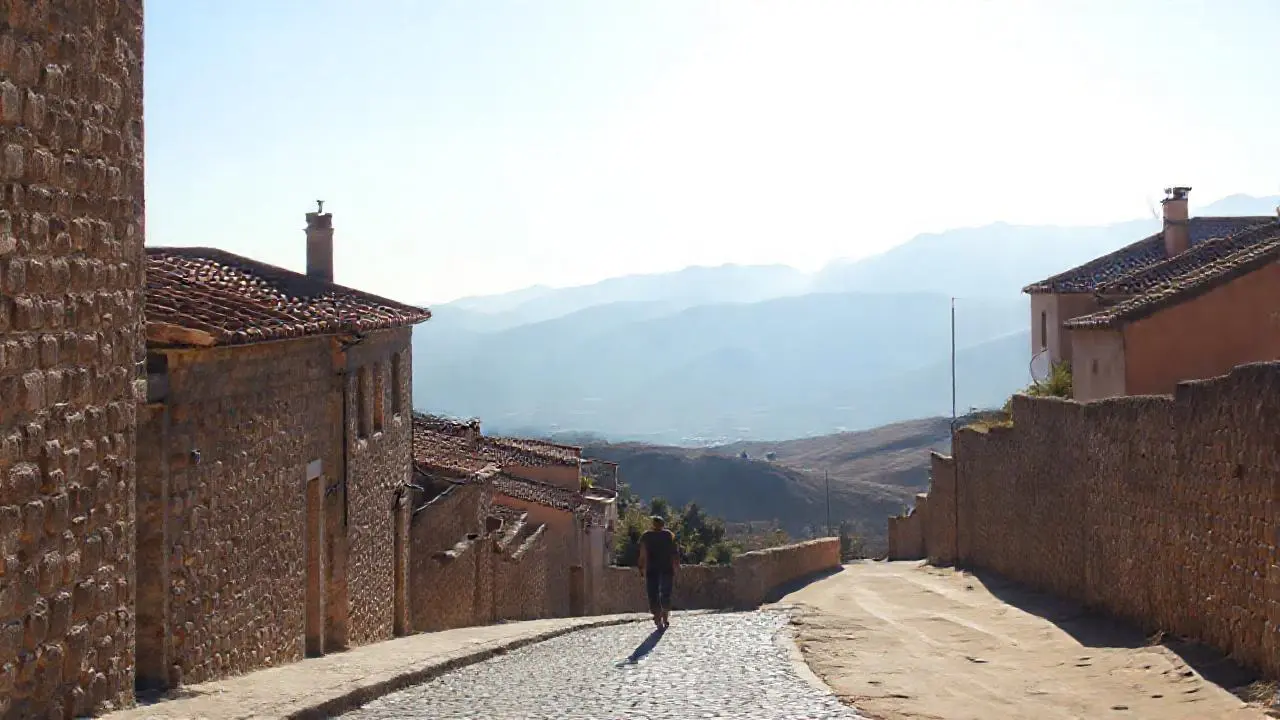 Pueblo antiguo, tranquilo y soleado