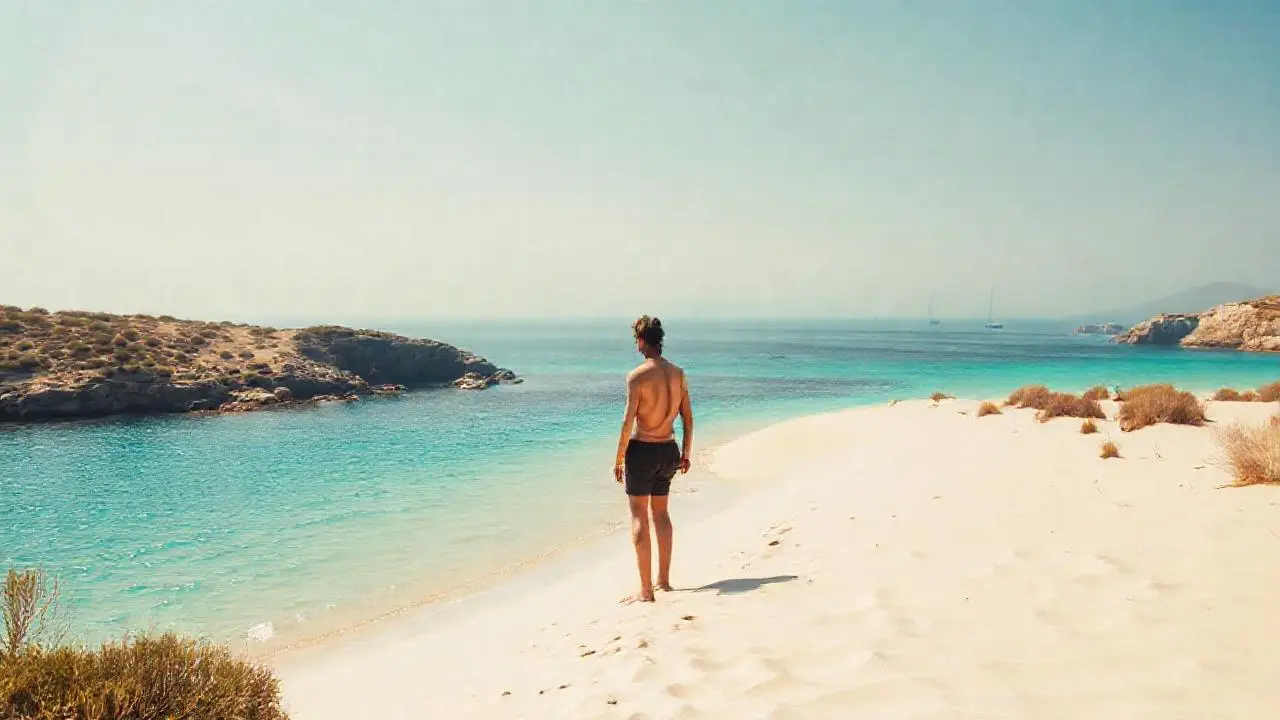 Playa soleada y tranquila, escena costera