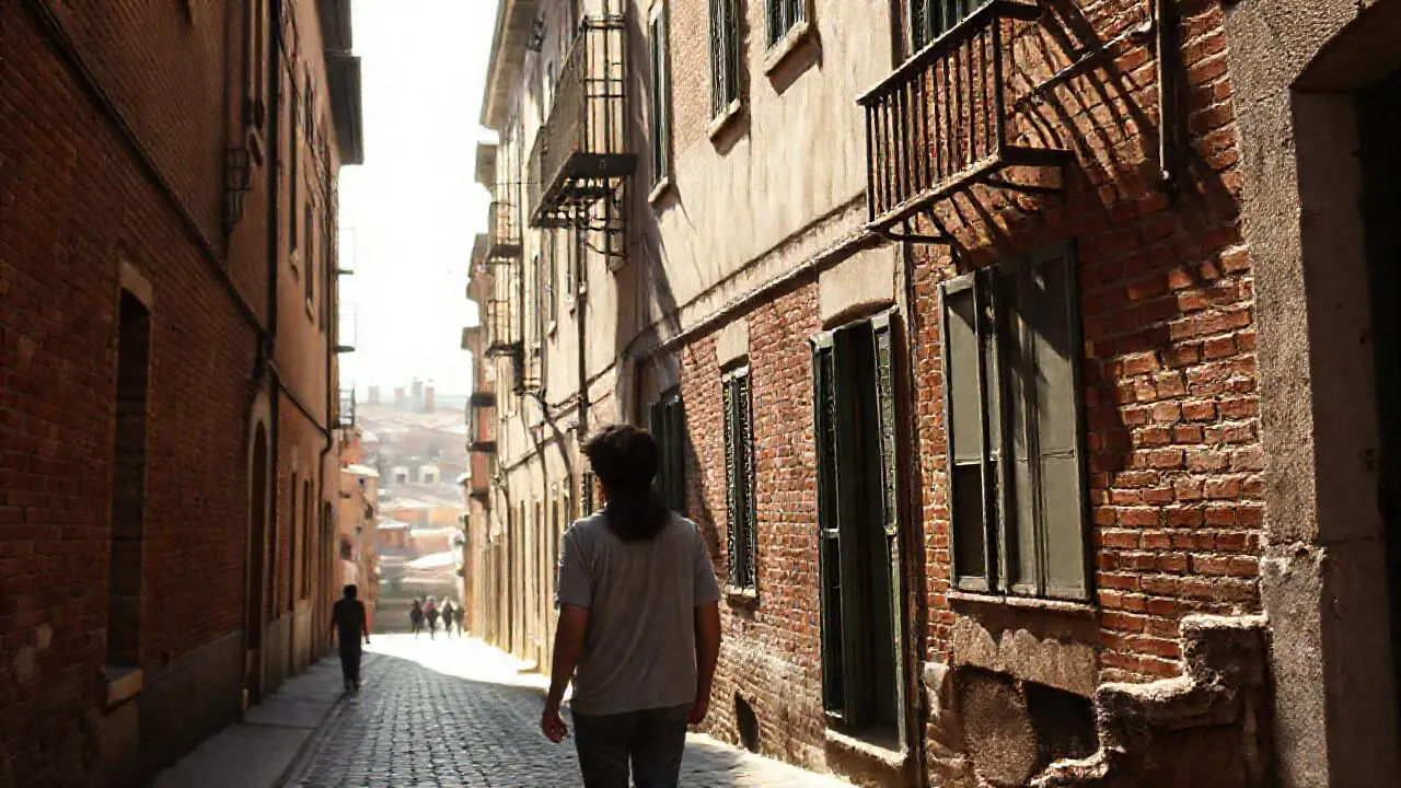 Escena urbana tranquila, nostálgica y realista