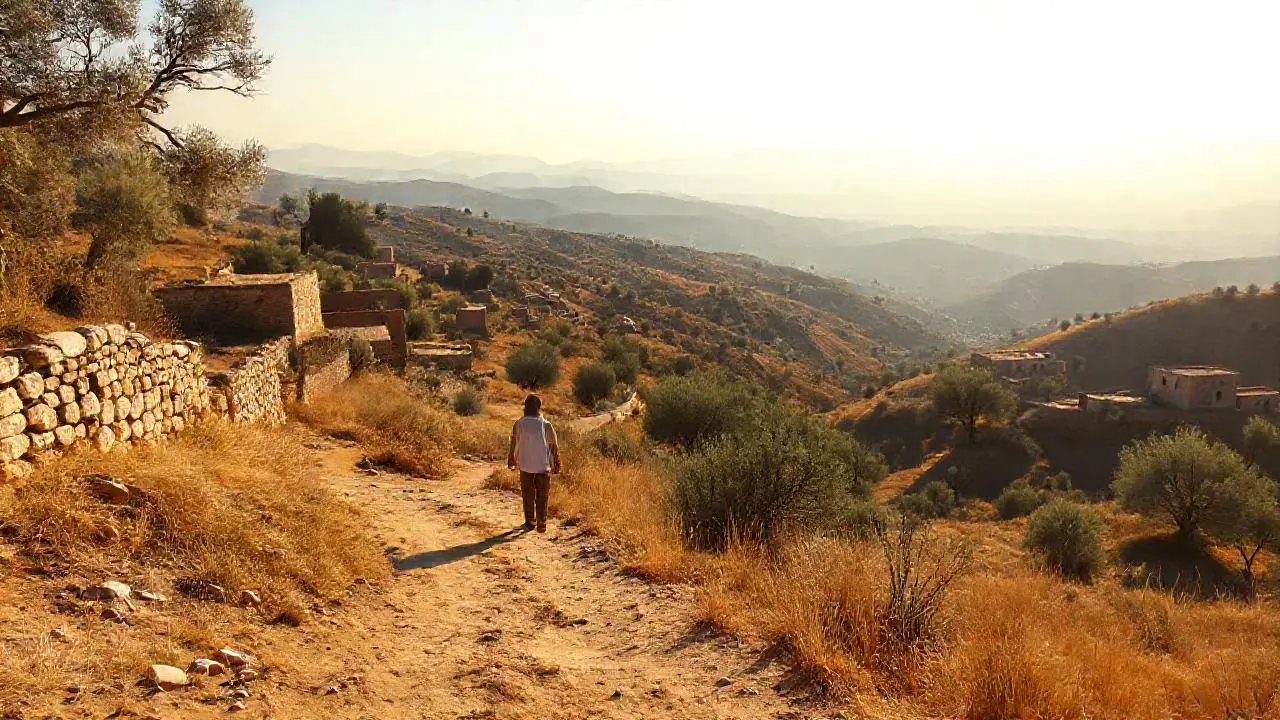 Paisaje rural antiguo, tranquilo y soleado
