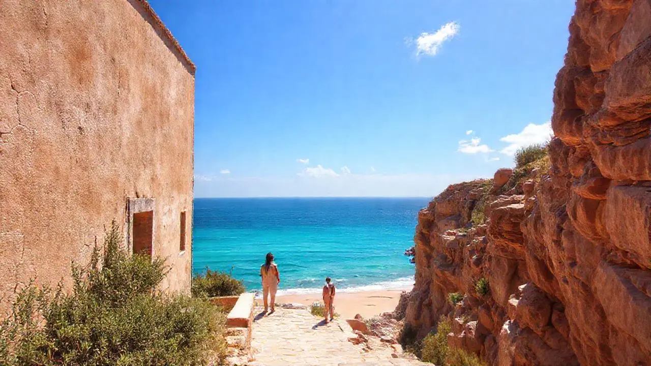 Tranquila escena costera, cálida y serena