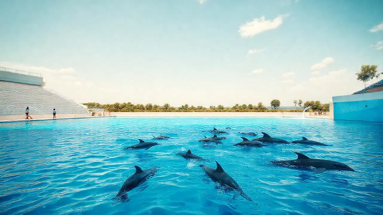 Delfines nadan en un oasis soleado