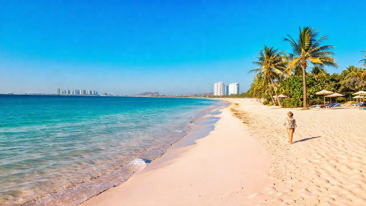 Playa serena, luz cálida y horizonte extenso