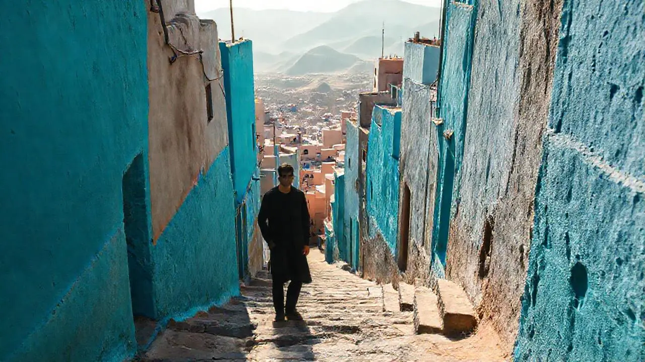 Pueblo marroquí, antiguo, tranquilo y azulado