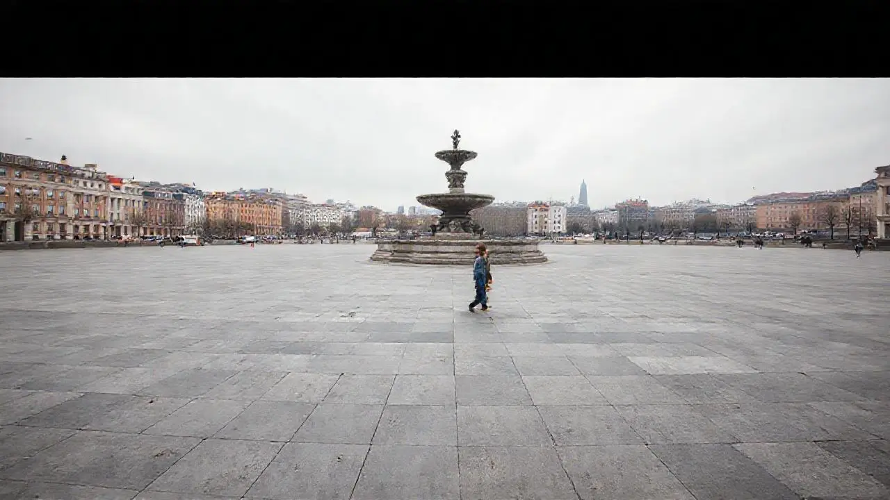 Plaza urbana amplia, difusa y tranquila