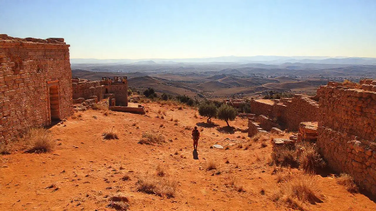 Paisaje antiguo, soleado y vasto