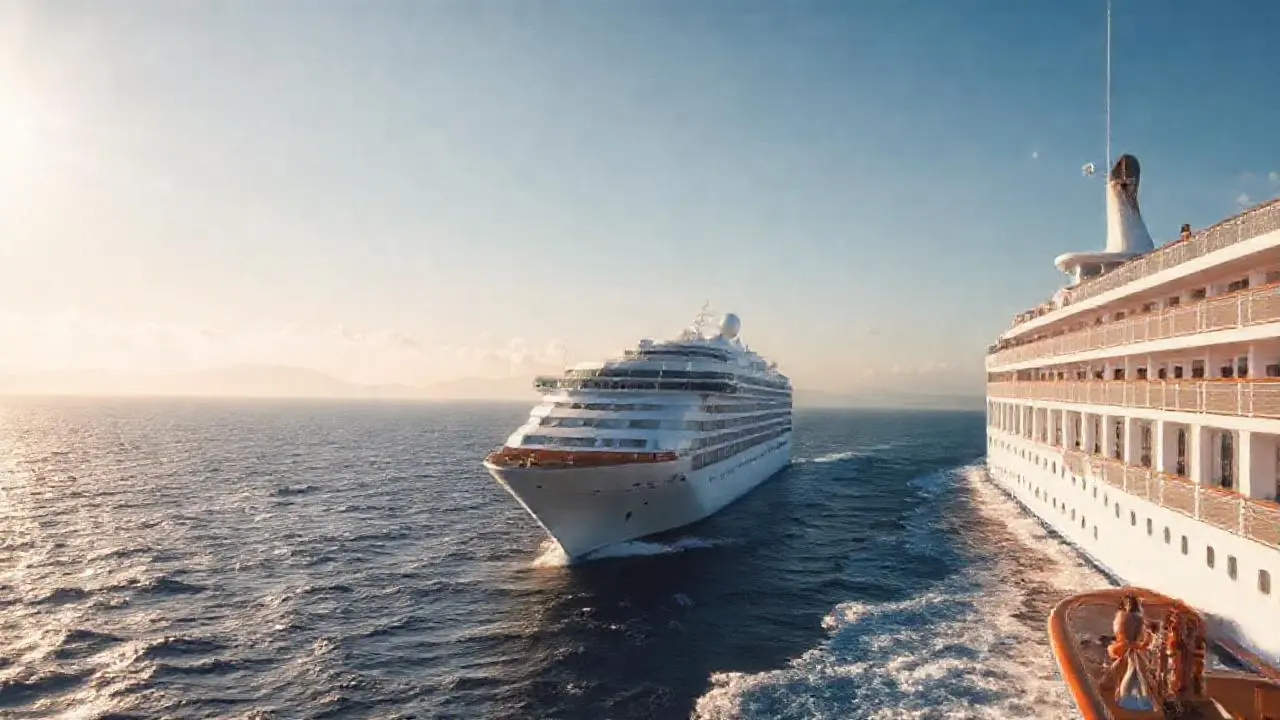 Un crucero navega en un paisaje sereno