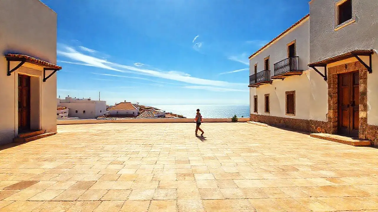 Plaza canaria soleada, tranquila y espaciosa