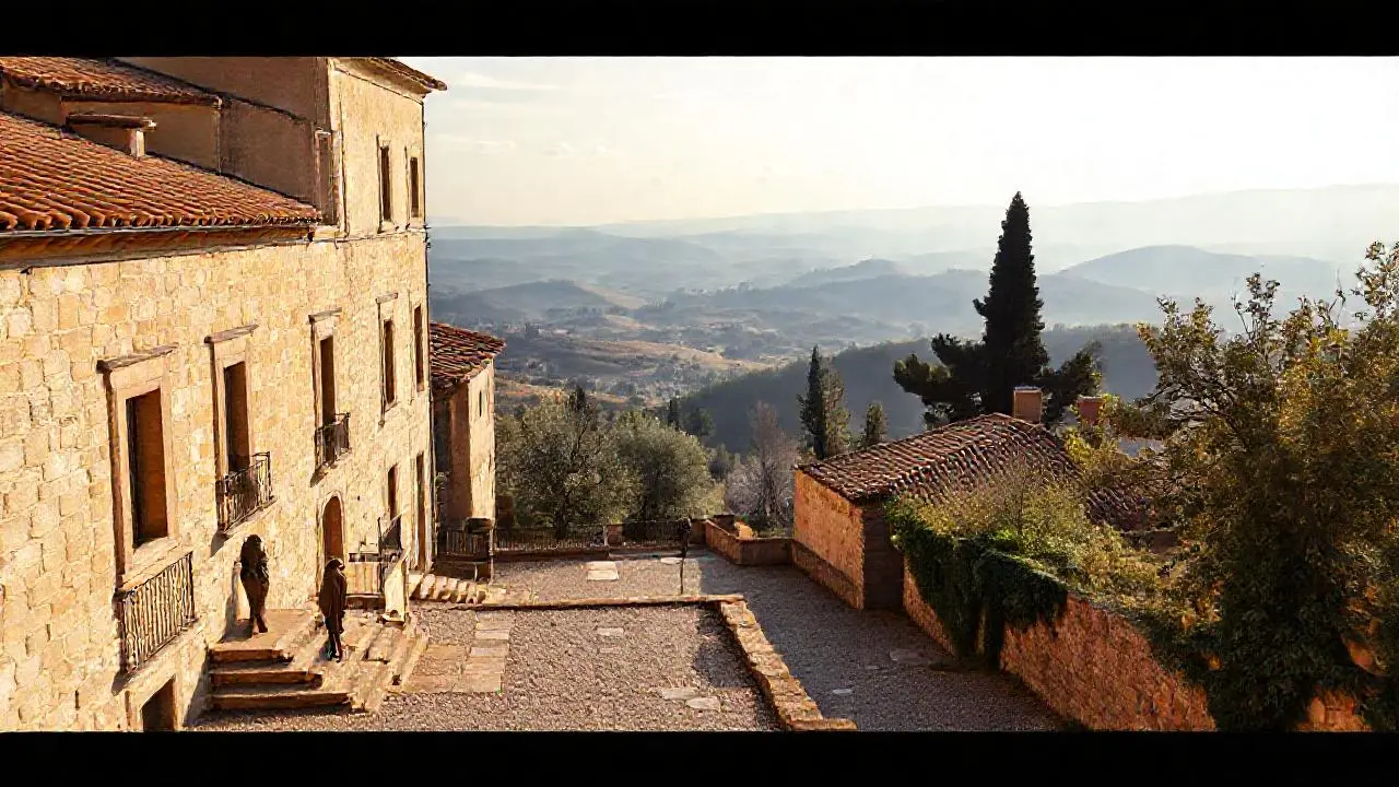 Edificio antiguo en paisaje sereno y natural