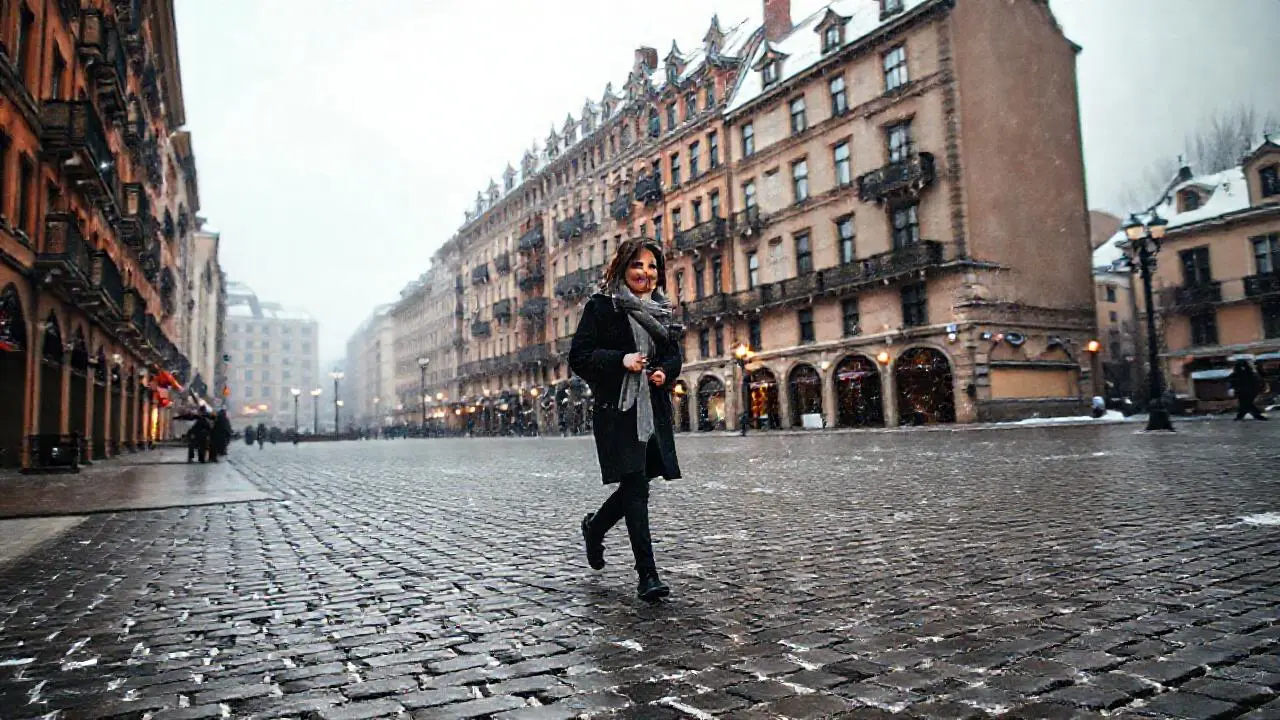 Invierno tranquilo en una plaza antigua