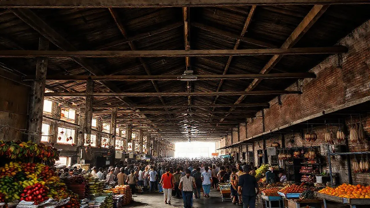 Mercado antiguo, vibrante y lleno de vida