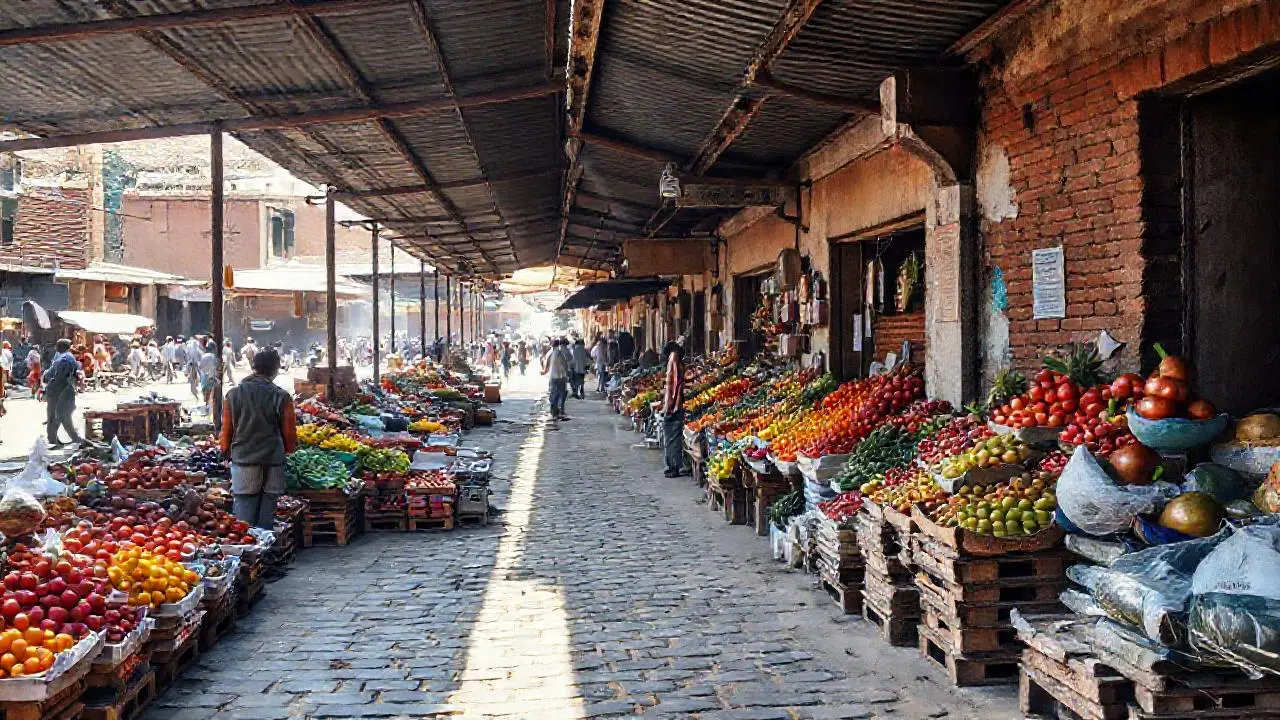 Mercado vibrante, luz natural y ambiente cotidiano