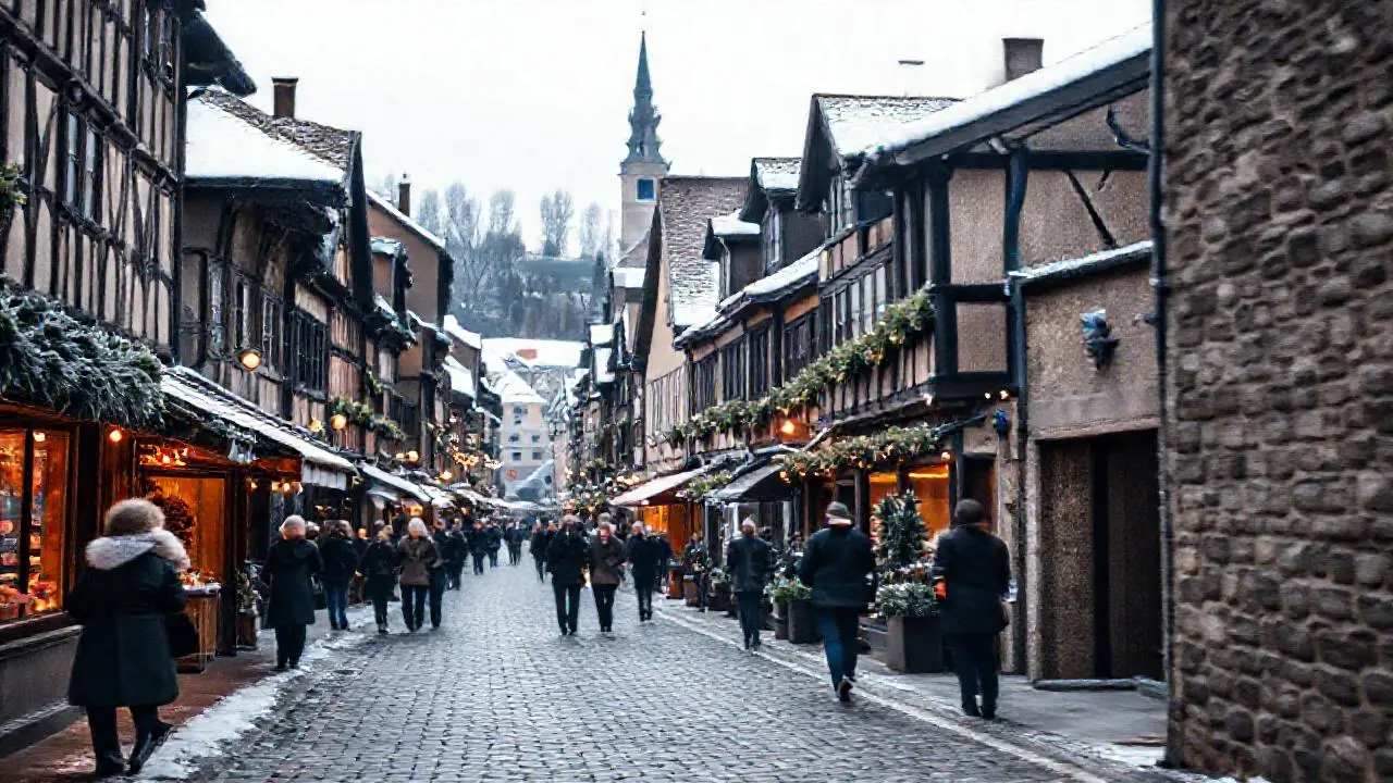 Pueblo invernal tranquilo y nostálgico