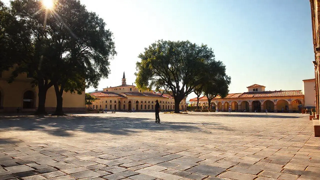 Paz serena en una plaza colonial
