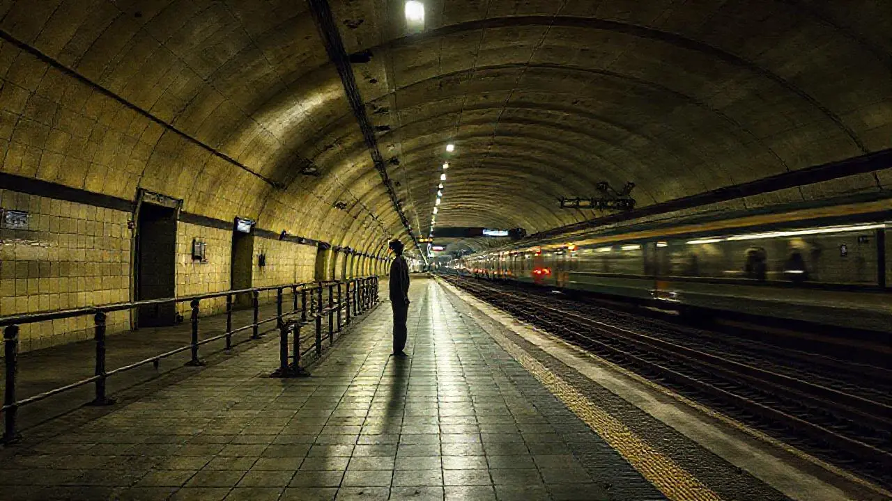 Estación subterránea amplia, melancólica y detallada