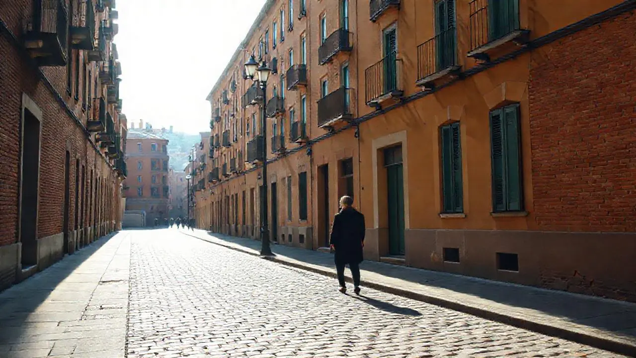 Calle antigua, tranquila y ligeramente borrosa