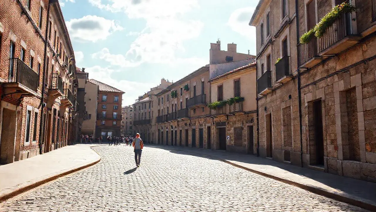 Calle europea tranquila, llena de atmósfera