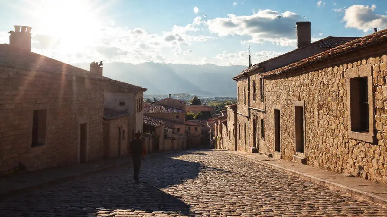 Pueblo antiguo, tranquilo y soleado