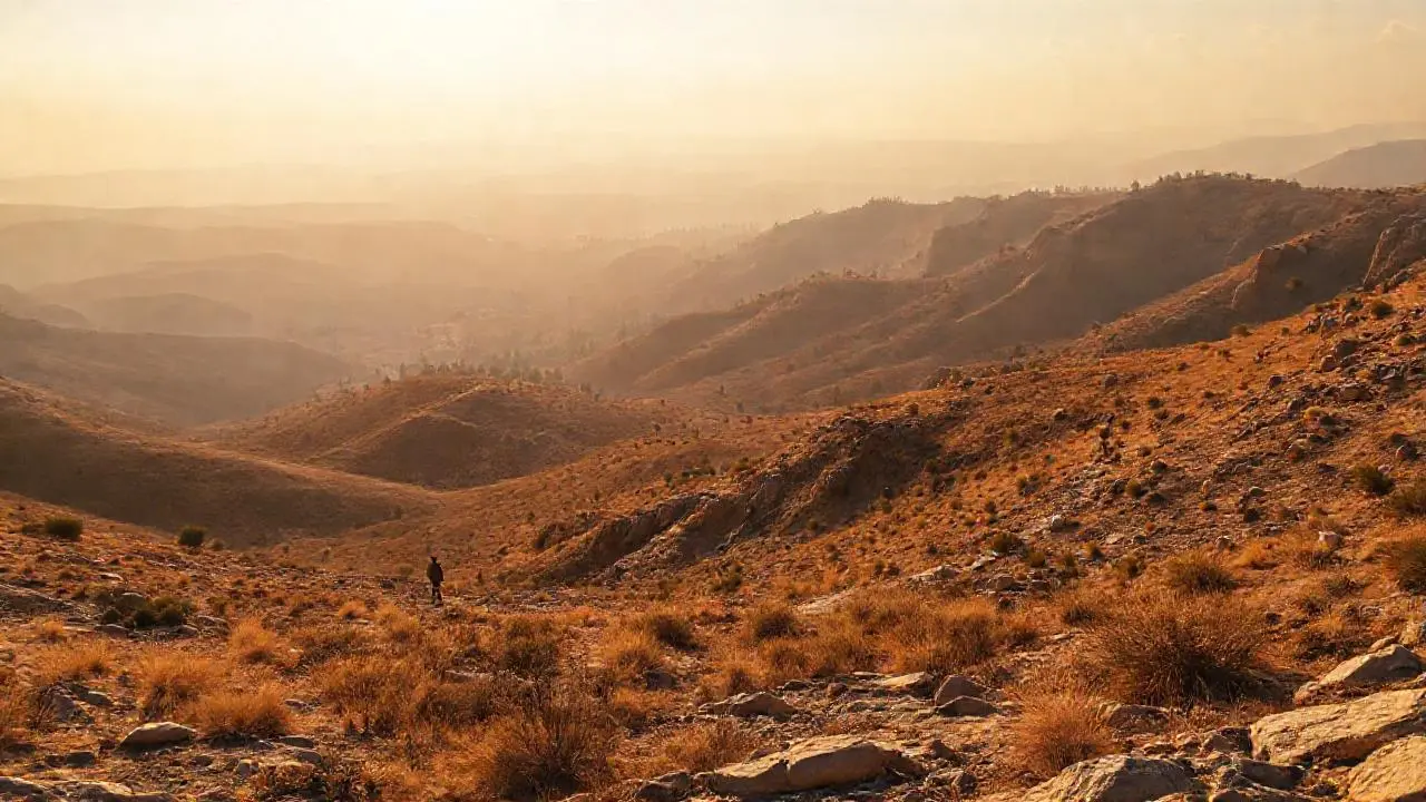 Paisaje árido y vasto bajo la luz cálida