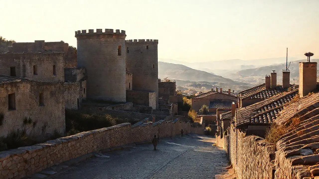 Pueblo antiguo, tranquilo y soleado