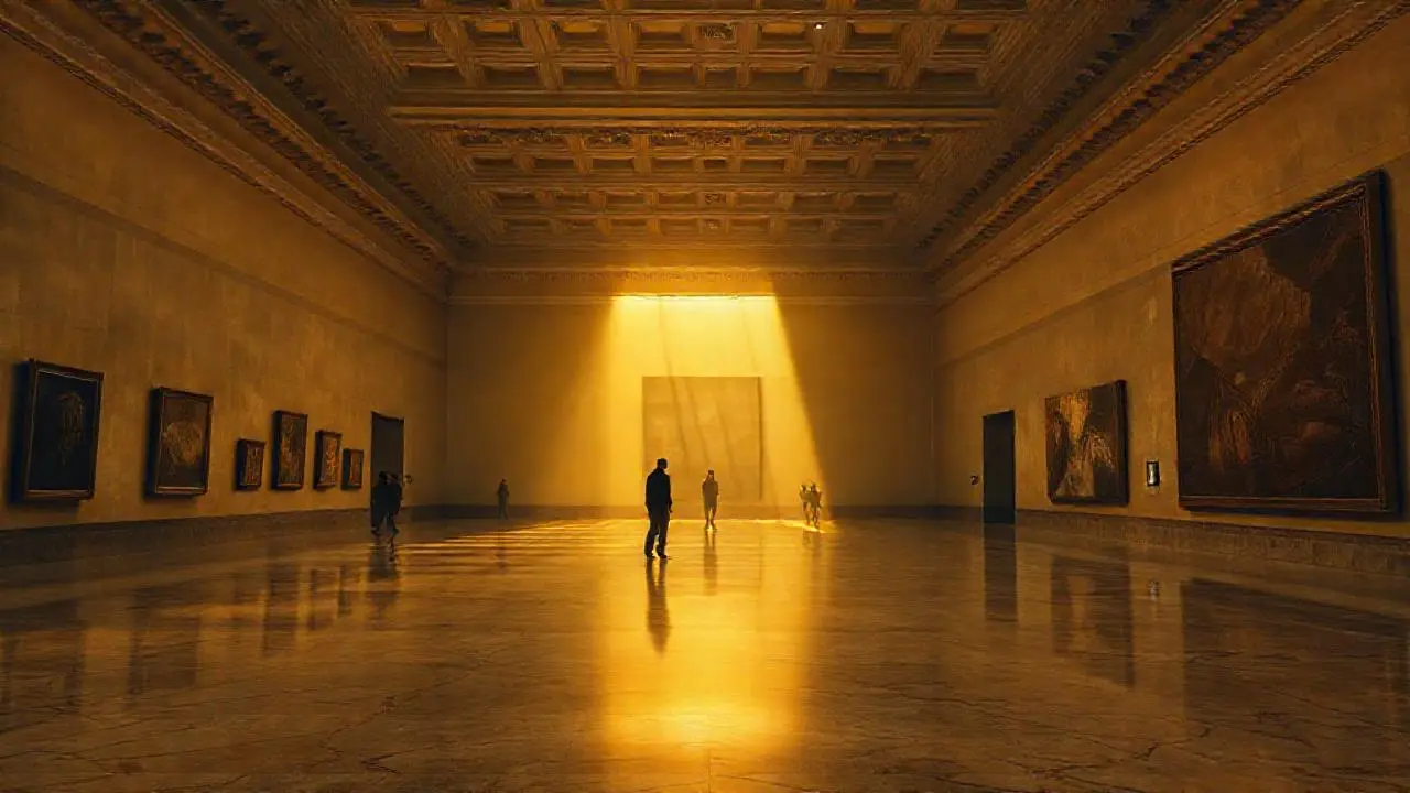 Imponente galería con luz suave y detalles