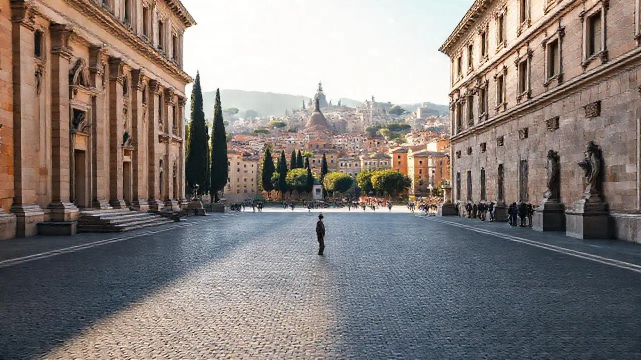 Plaza urbana, tranquila y luminosa