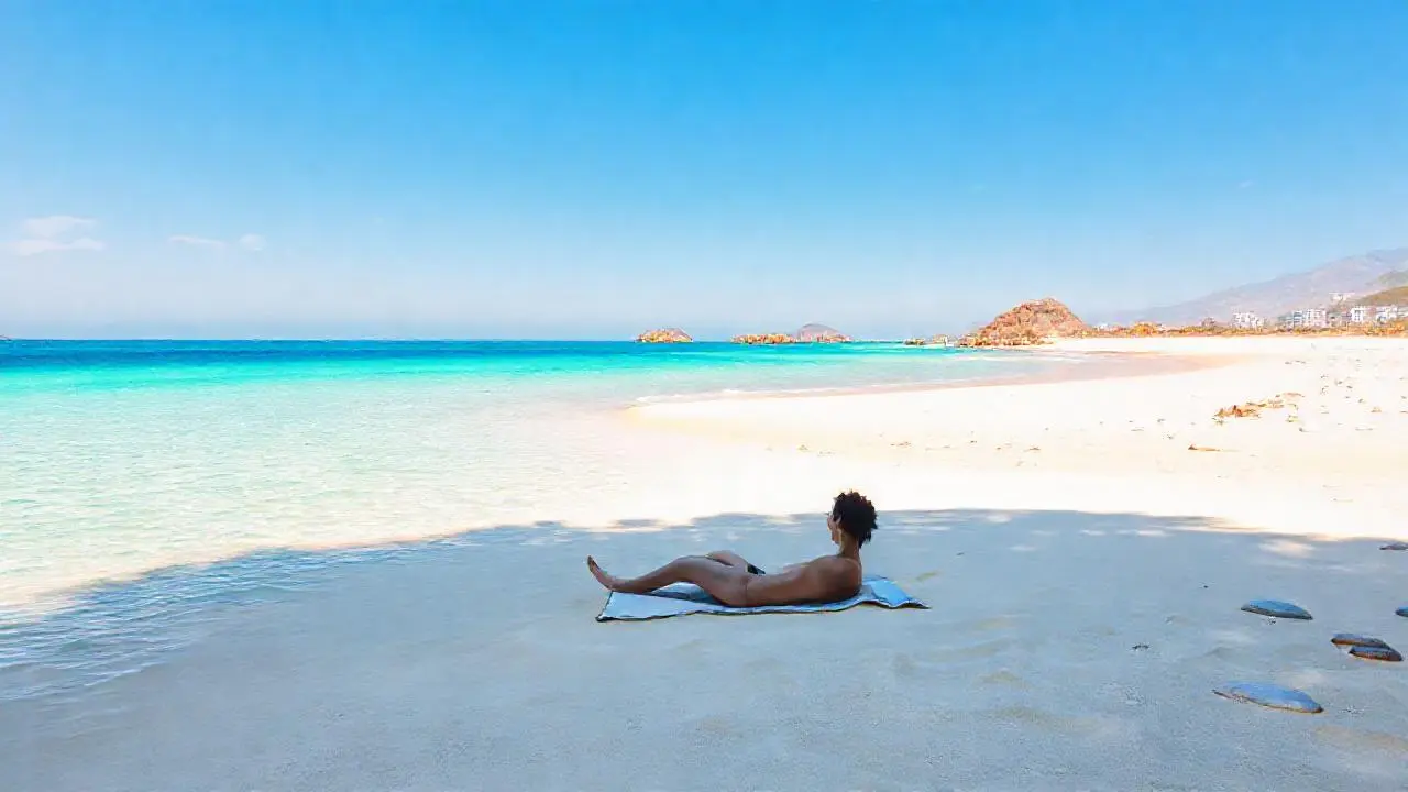 Playa soleada, tranquila y relajante