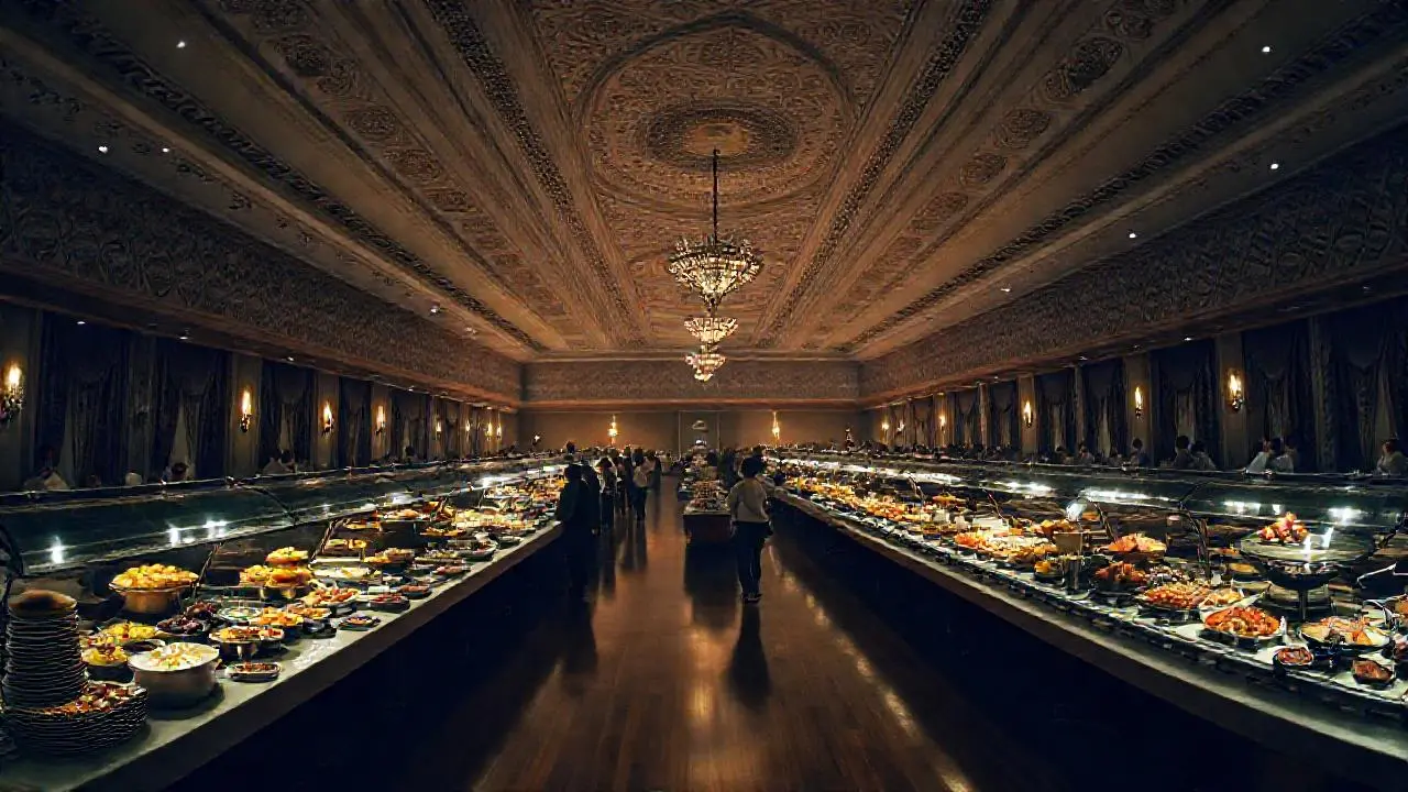 Banquete lujoso, ambiente cálido y espacioso