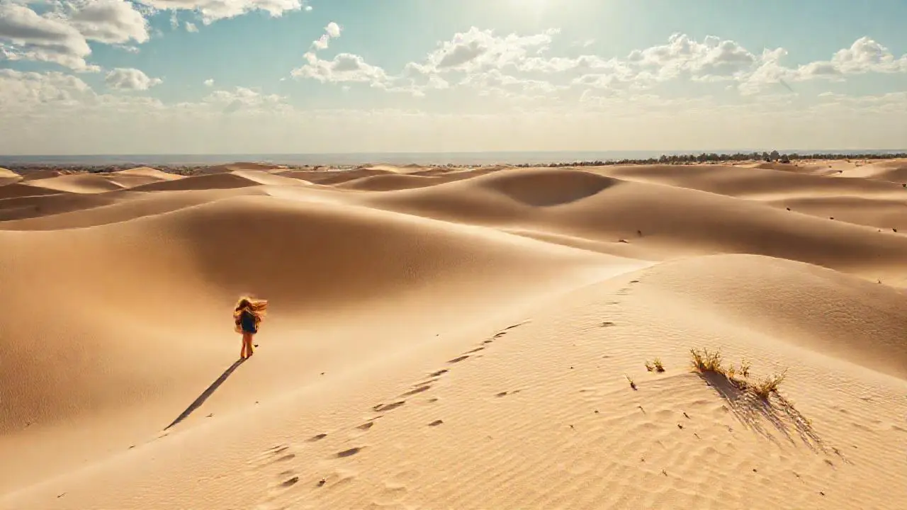 Un caminante solitario en un paisaje desértico