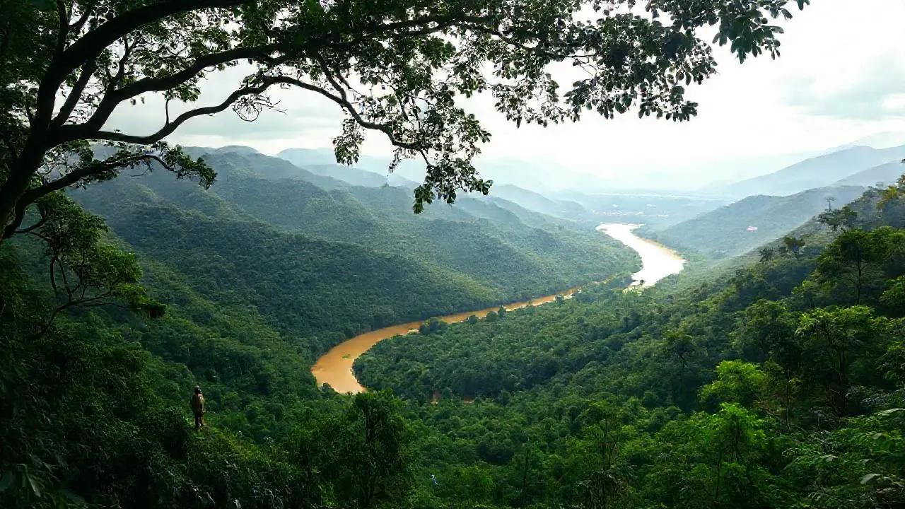 Paisaje natural extenso, brumoso y sereno