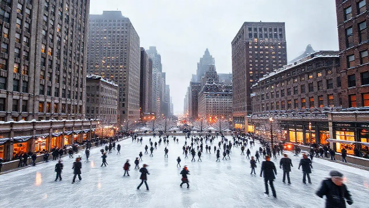 Ciudad invernal vibrante, arquitectónica y luminosa