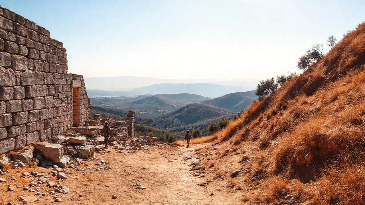 Ruinas antiguas bajo un cielo azul