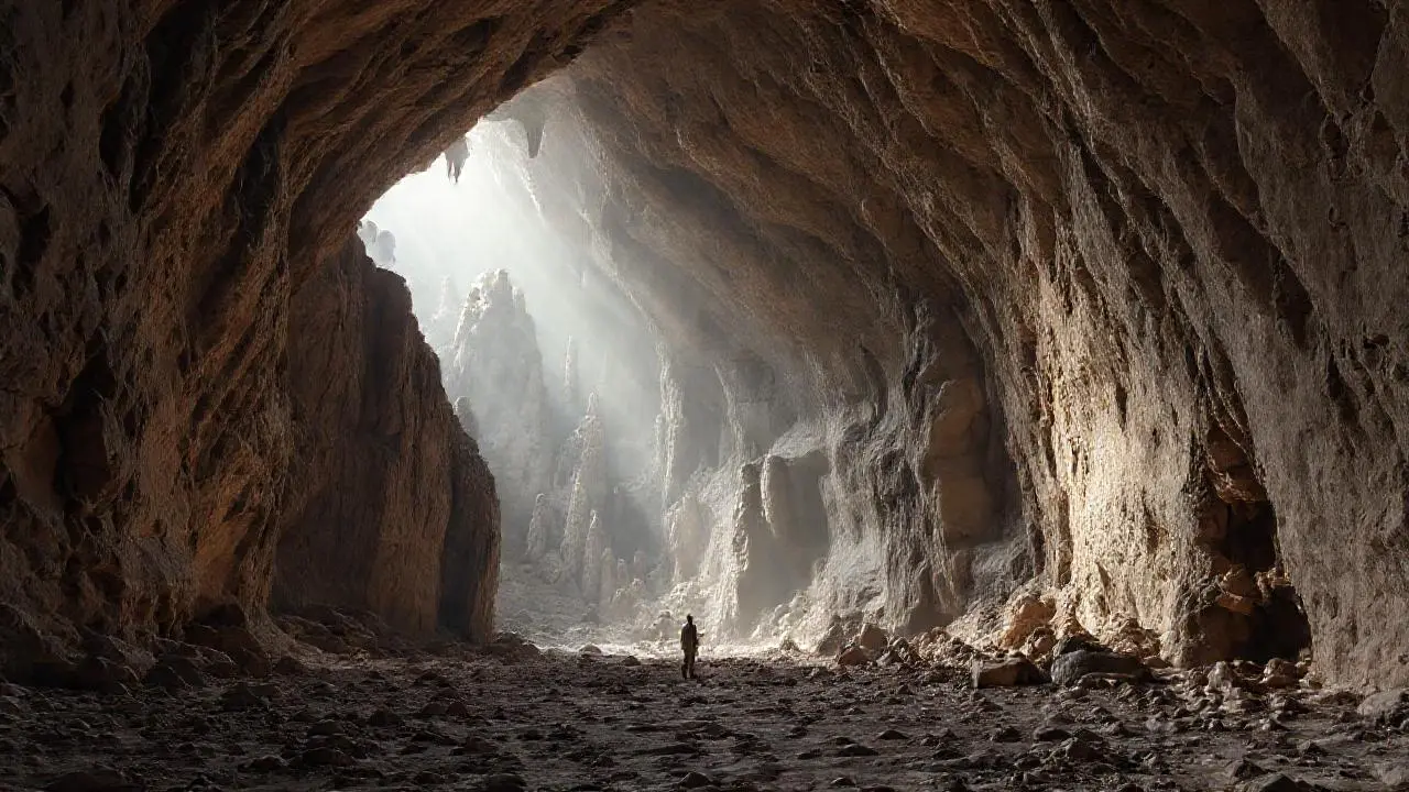 Imponente caverna rocosa, solitaria y silenciosa