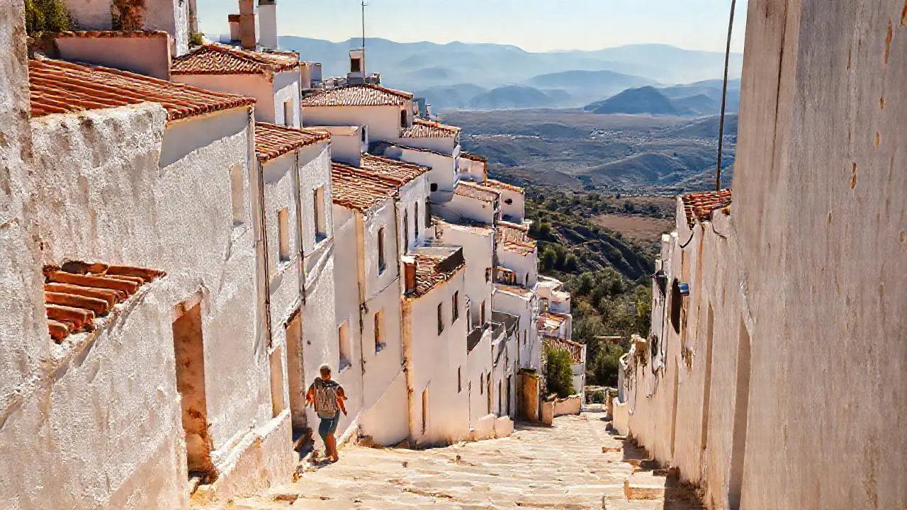 Pueblo mediterráneo, luz cálida y tranquilidad