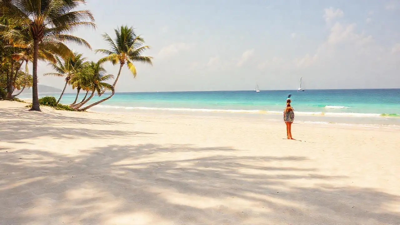 Playa tranquila, luz cálida y mar turquesa