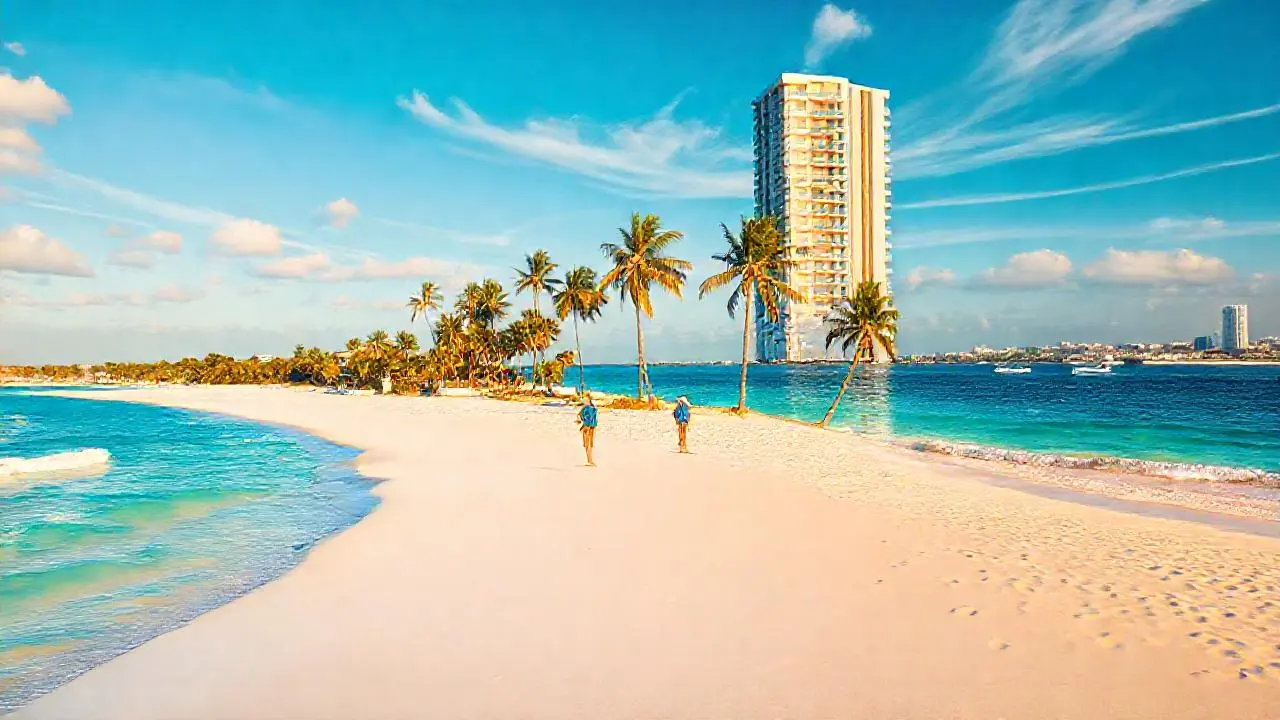Playa serena, modernidad y luz cálida