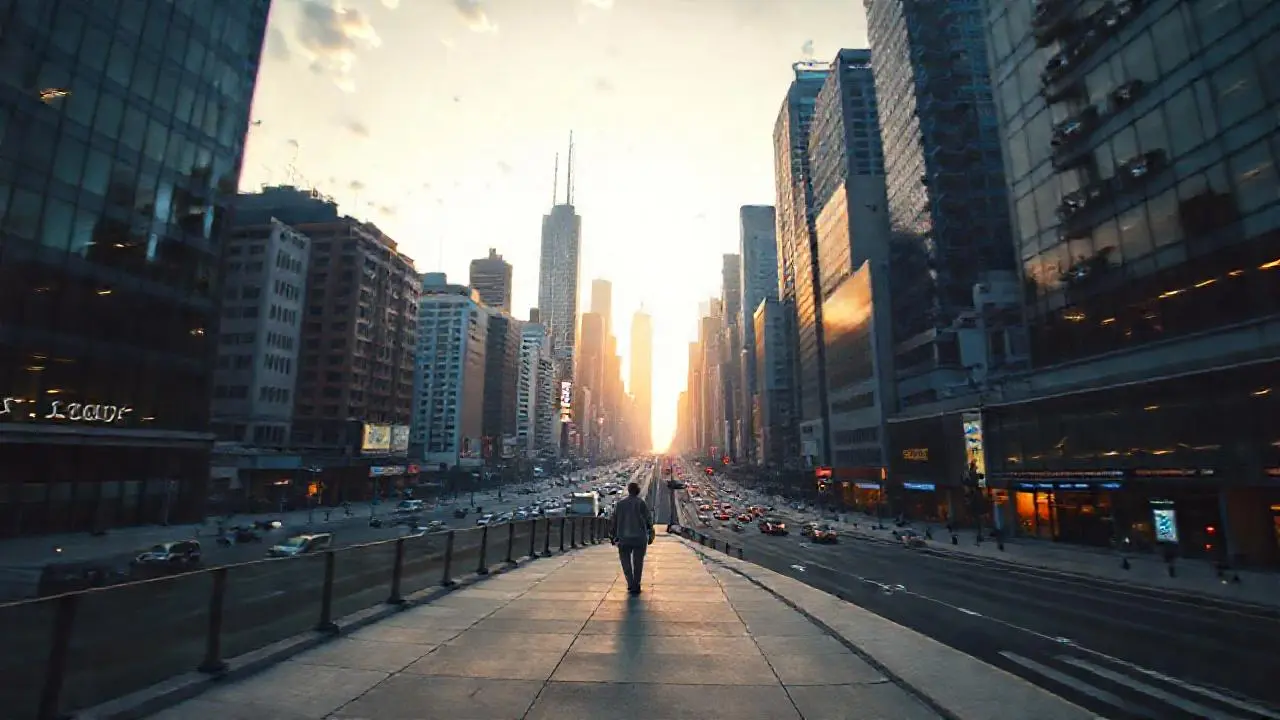 Ciudad urbana crepuscular, amplia y tranquila