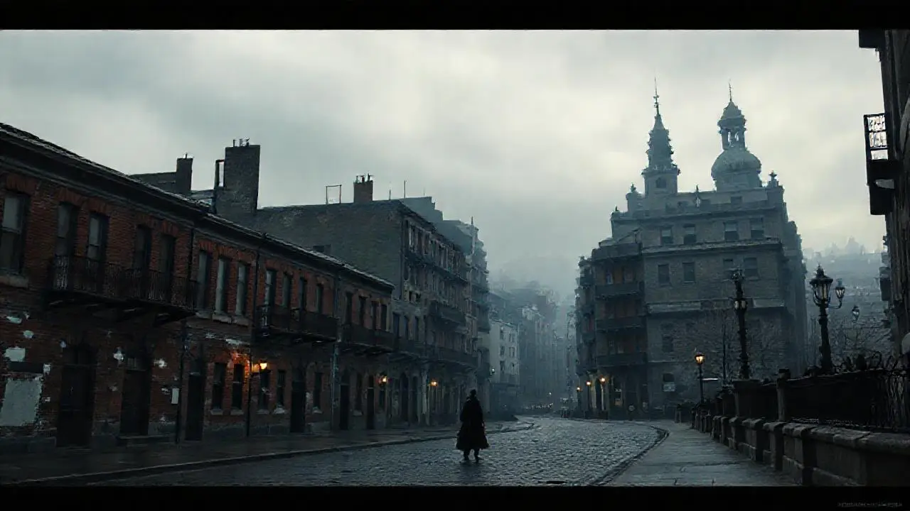 Calle histórica, sombría y desierta