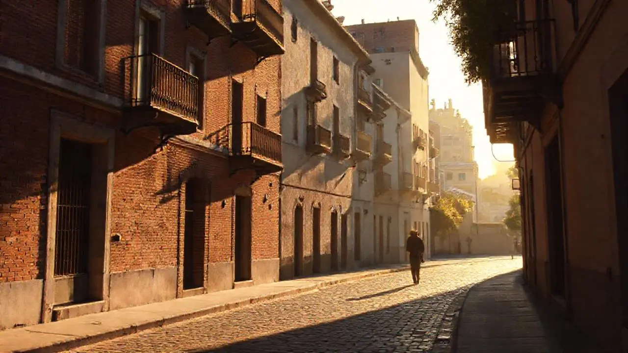 Calle antigua, cálida y ligeramente difusa