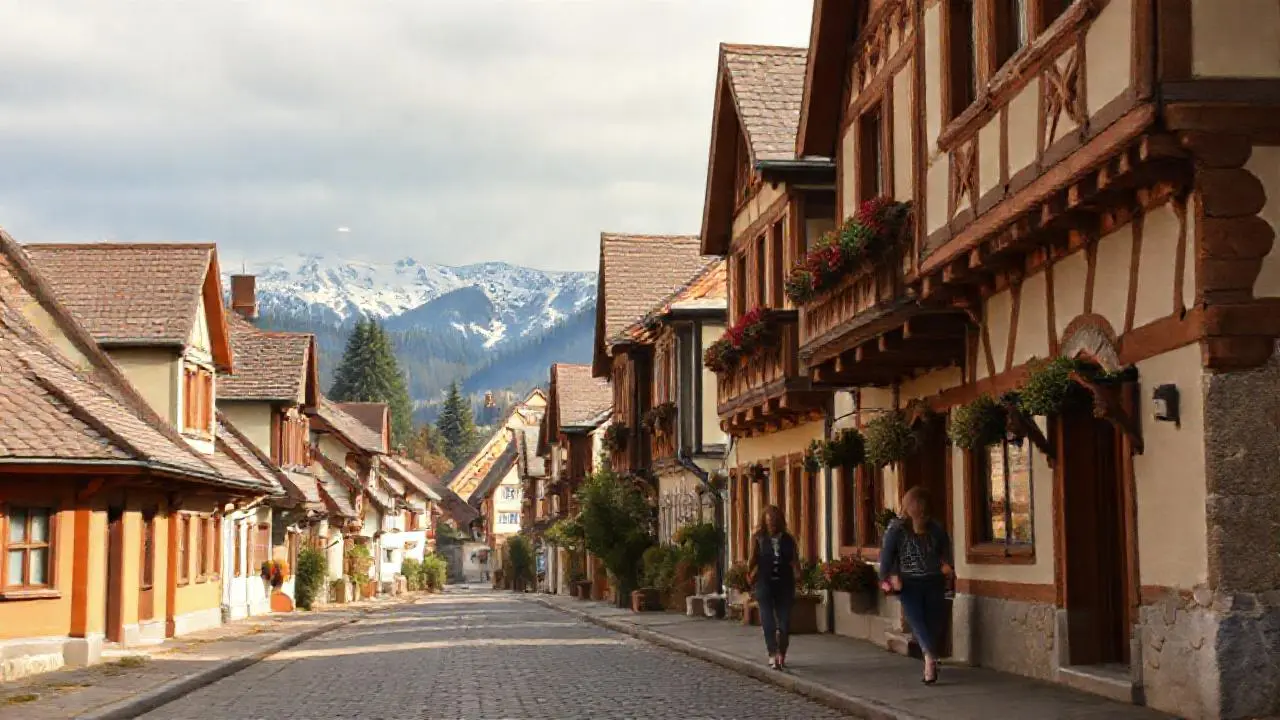 Pueblo bávaro tranquilo, luz suave y natural