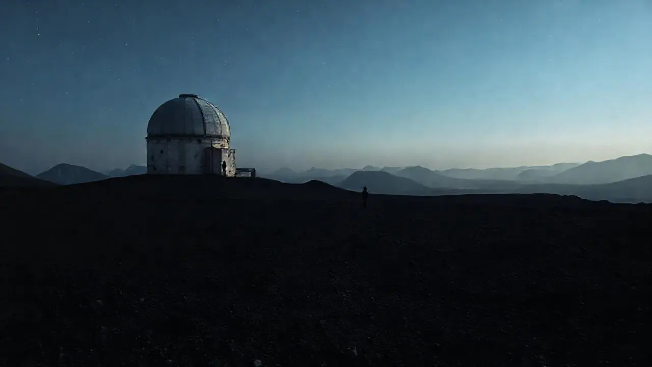 Paisaje volcánico, observatorio, y vastedad silenciosa