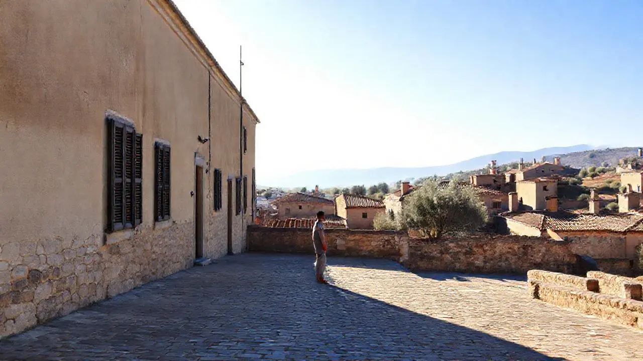 Pueblo antiguo, tranquilo y soleado
