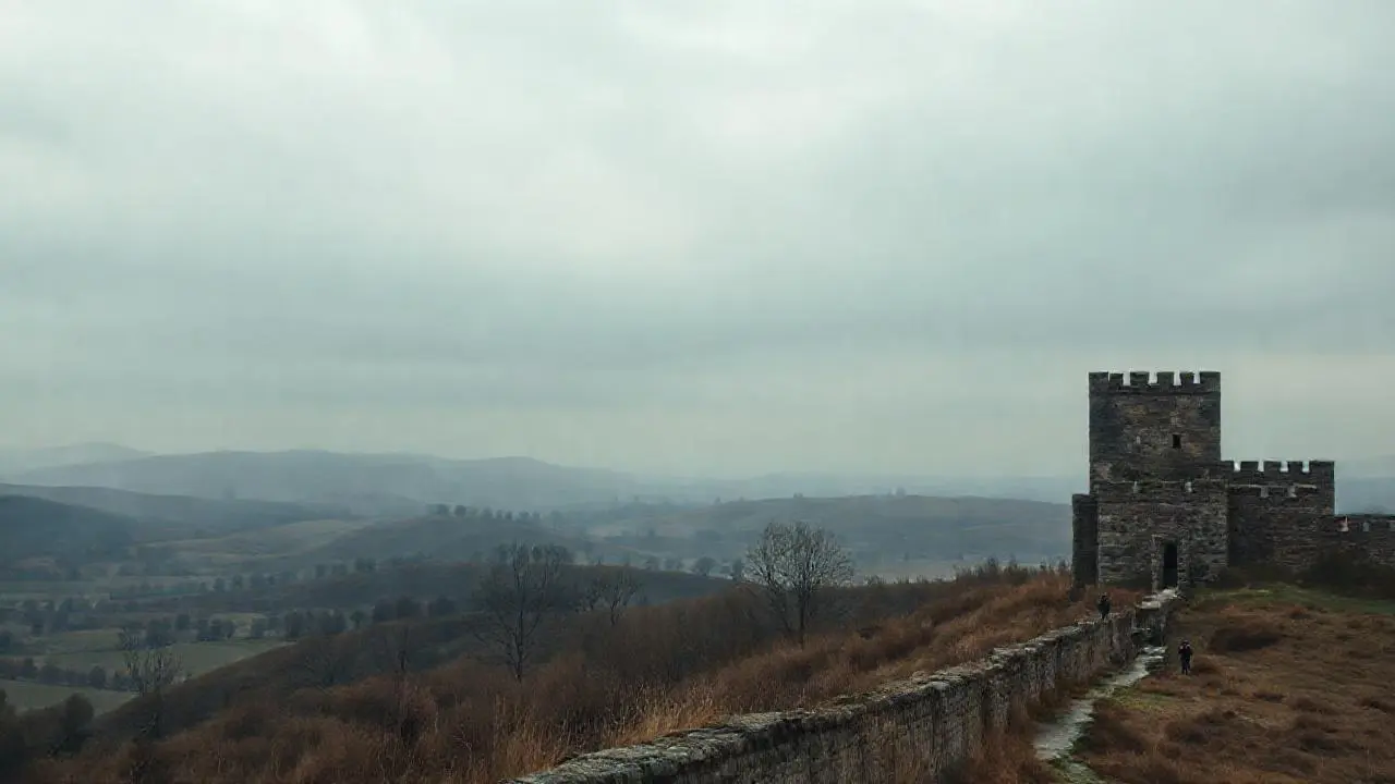 Paisaje antiguo, vasto y ligeramente brumoso